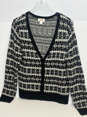 Talbots Black & White Fair Isle Cardigan Size Large